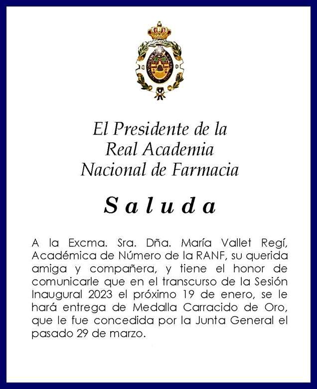 Entrega de la Medalla Carracido a la Prof. María Vallet-Regí